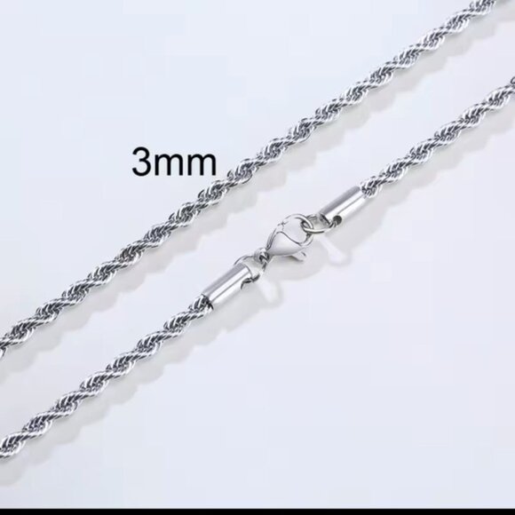 Men Ropes Long Silver Stainless Steel Minimalist Twist Rope Chain Necklace - Picture 2 of 3